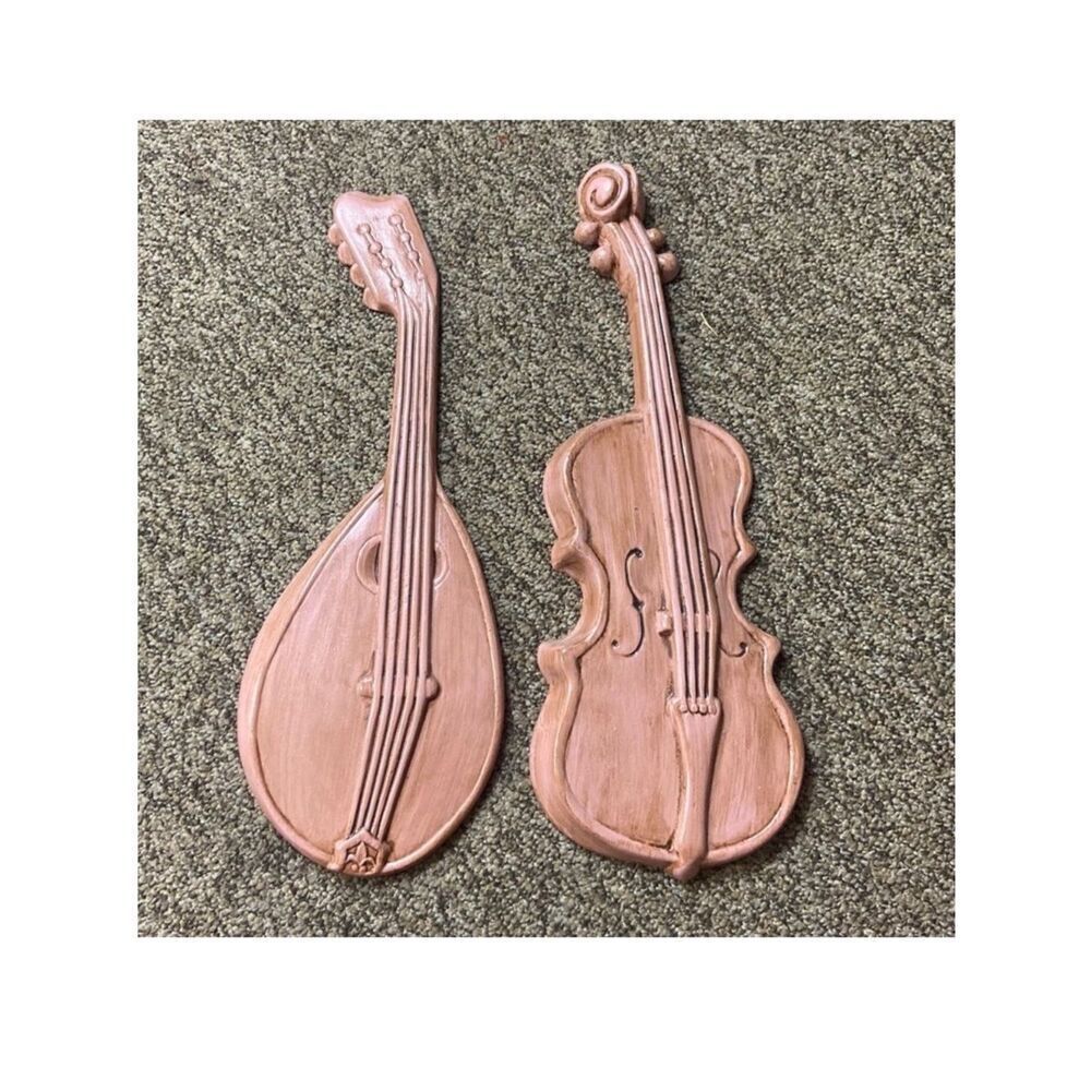 Vintage Royal Decorative Terracotta Wall Instrument Plaque Set - Lute & Violin